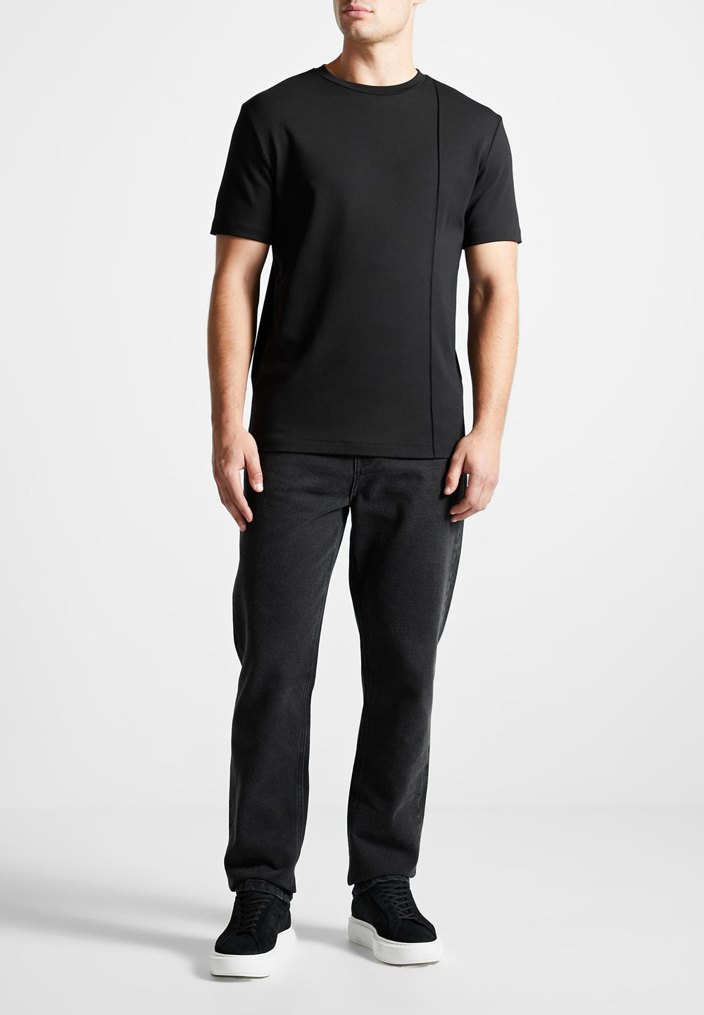 eternal-slim-fit-cotton-t-shirt-with-pleat-black