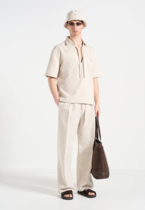 Norbert - Open Collar Textured Drawstring Shirt - Cream