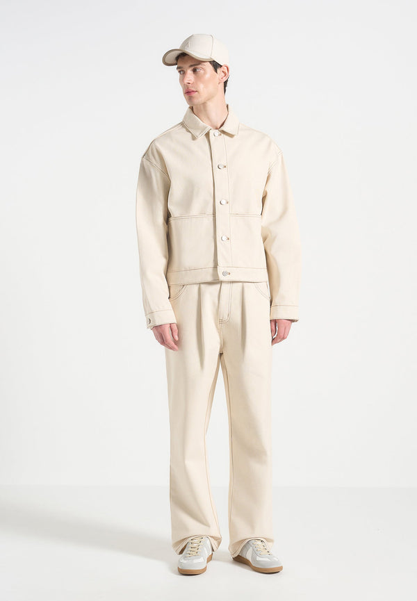Damien - Denim Jacket with Back Pleat - Cream