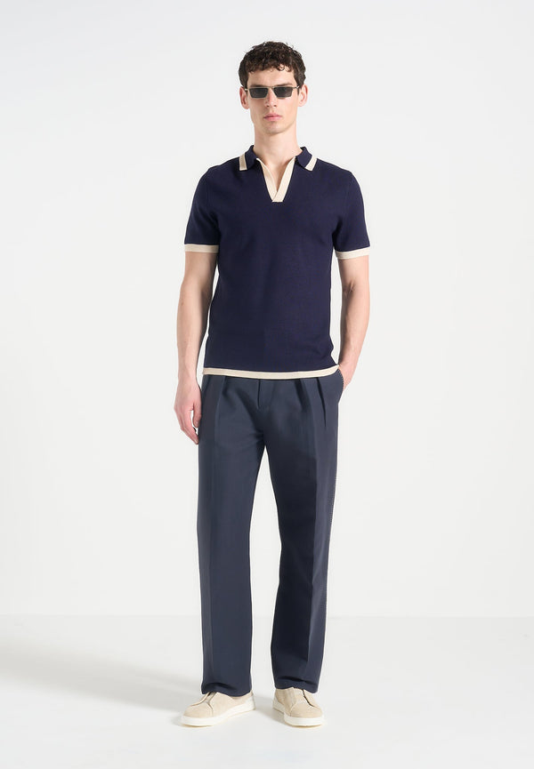 Lambert - Contrast Detail Knit Polo Shirt - Navy