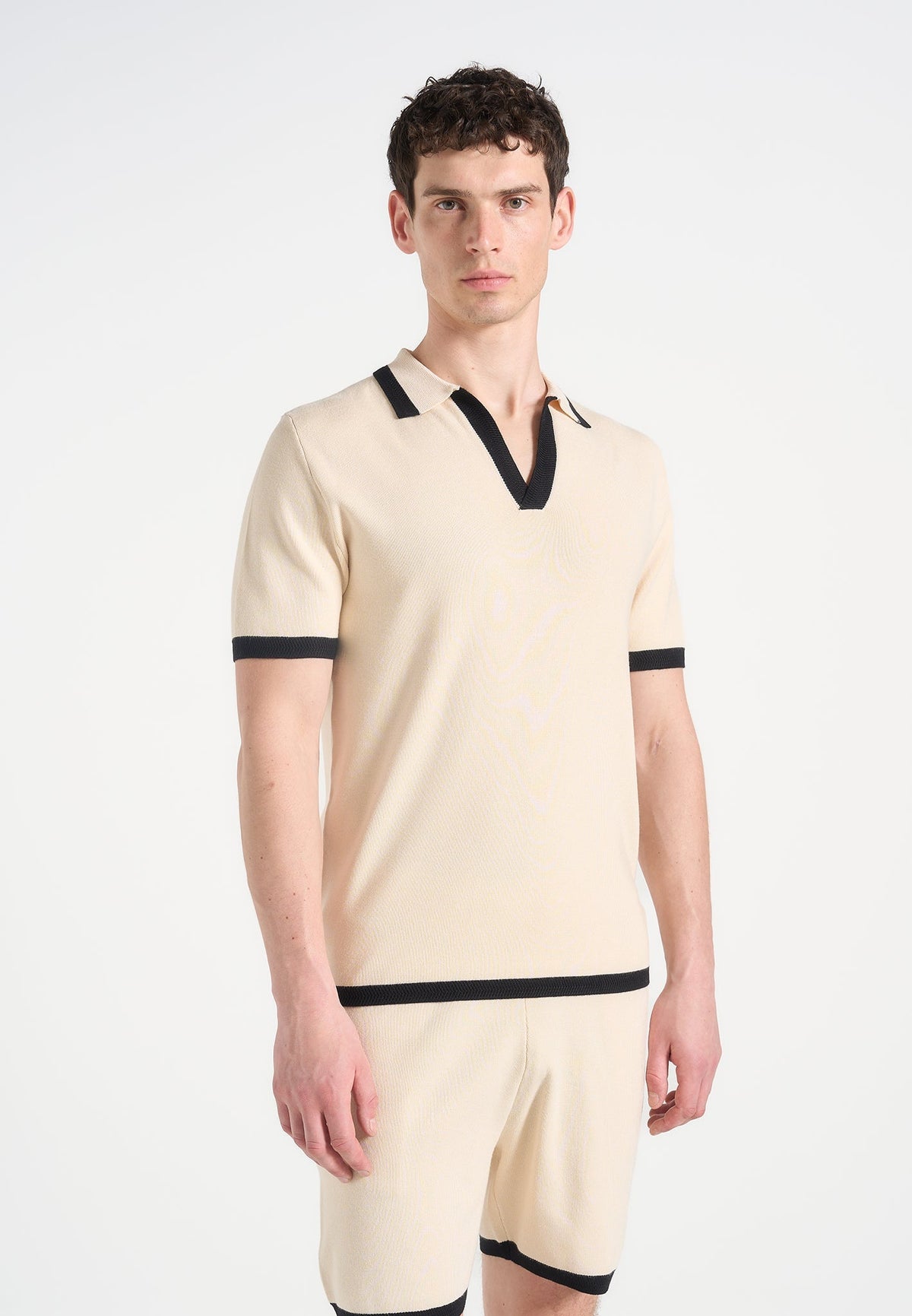 Lambert - Contrast Detail Knit Polo Shirt - Cream