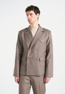 Didier - Double Breasted Pinstripe Suit Jacket - Taupe