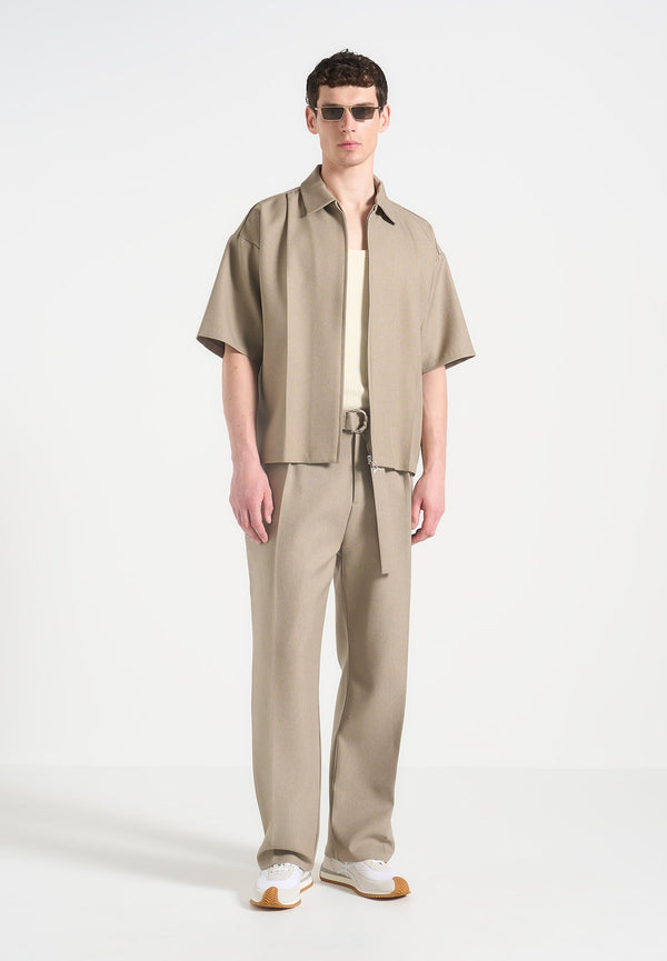 Boxy Shirt with Crease - Beige