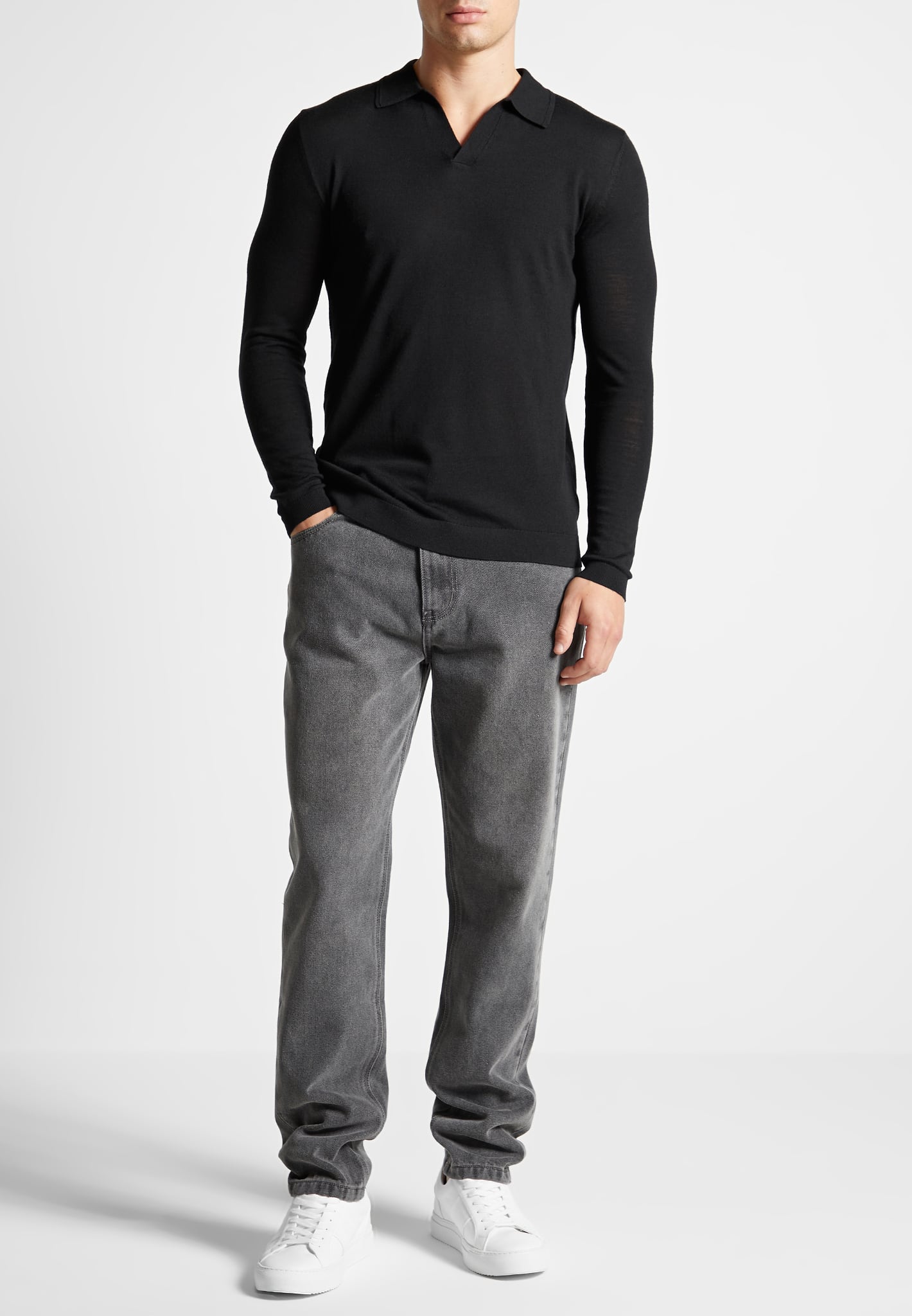 Boxy Long Sleeve Knitted Revere Polo