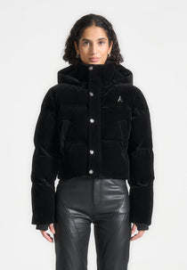 Maeva - Velvet Cropped Puffer Jacket - Black