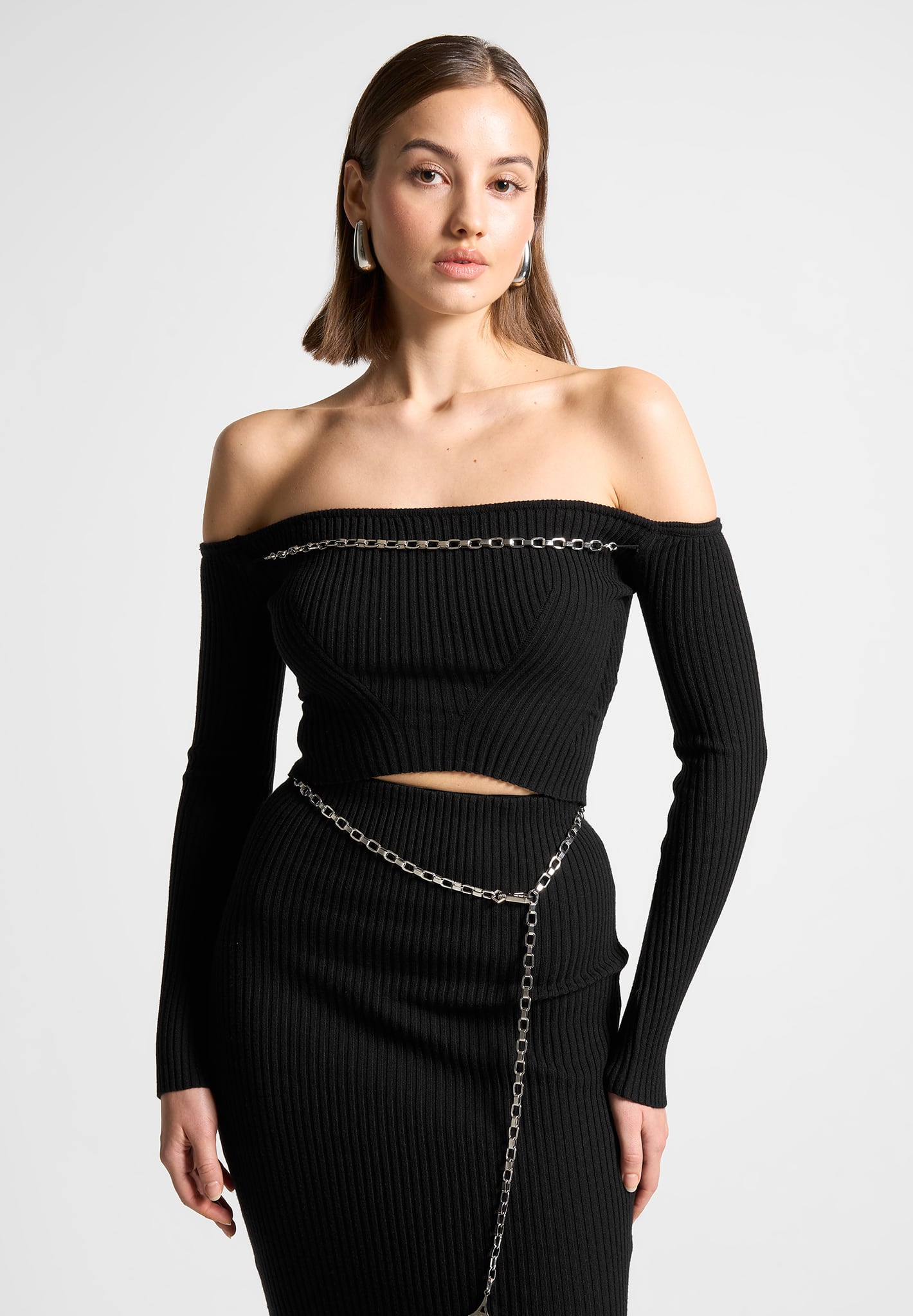 ribbed-knit-bardot-crop-top-with-chain-black