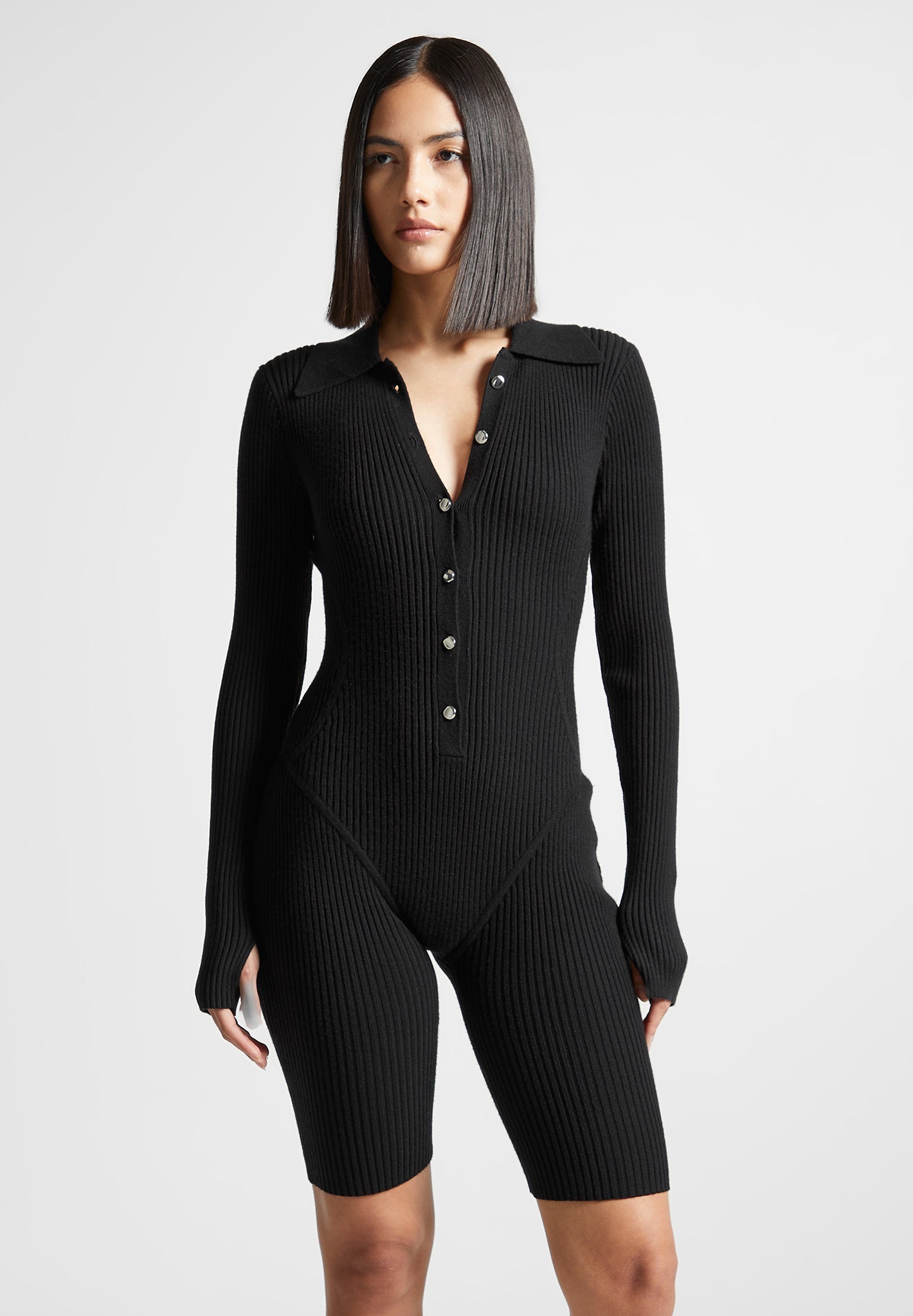 ribbed-knit-long-sleeve-playsuit-black