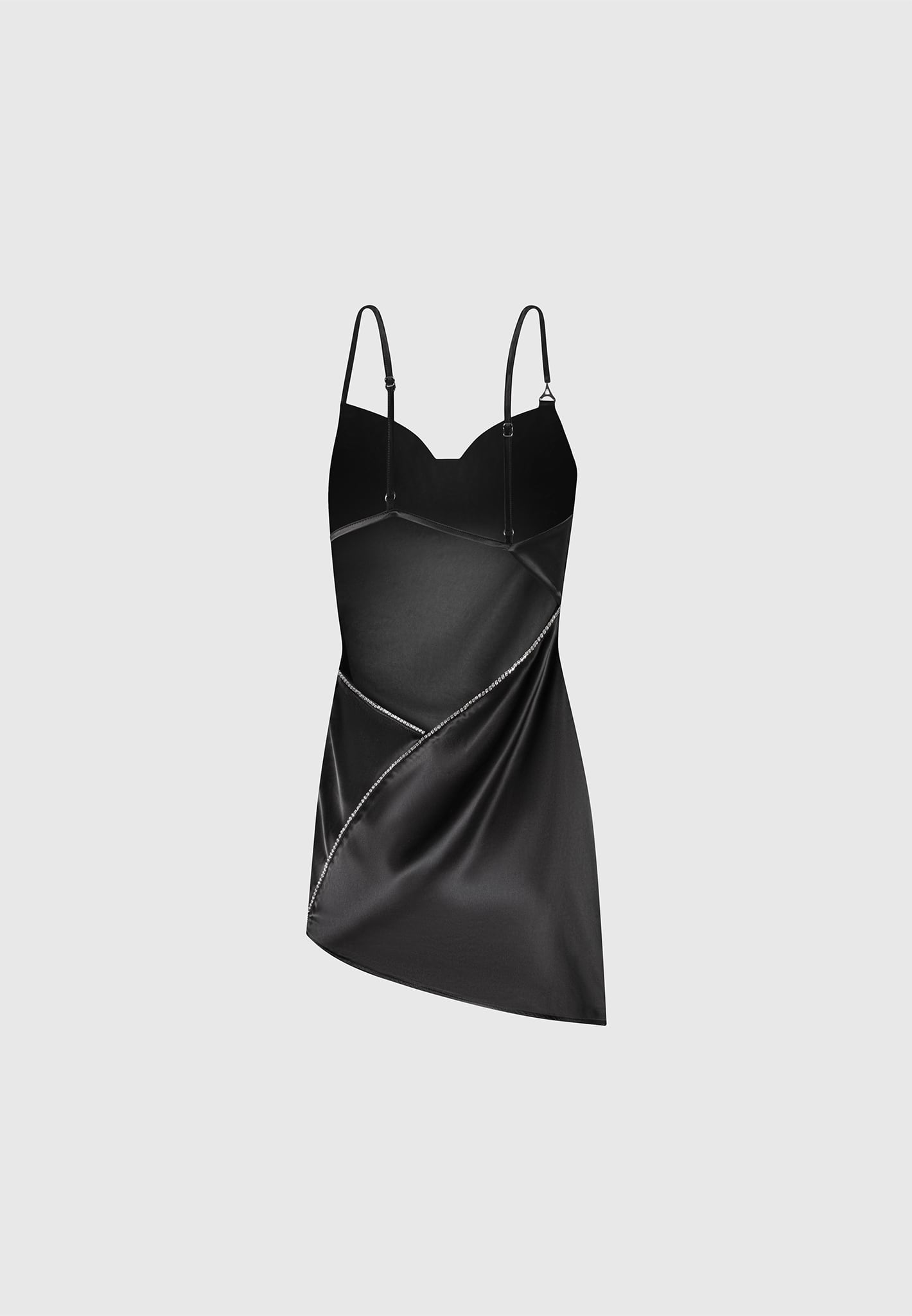 Satin Embellished Open Back Mini Dress - Black