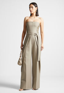 Sabine - Tailored Pleat Jumpsuit with Belt - Beige