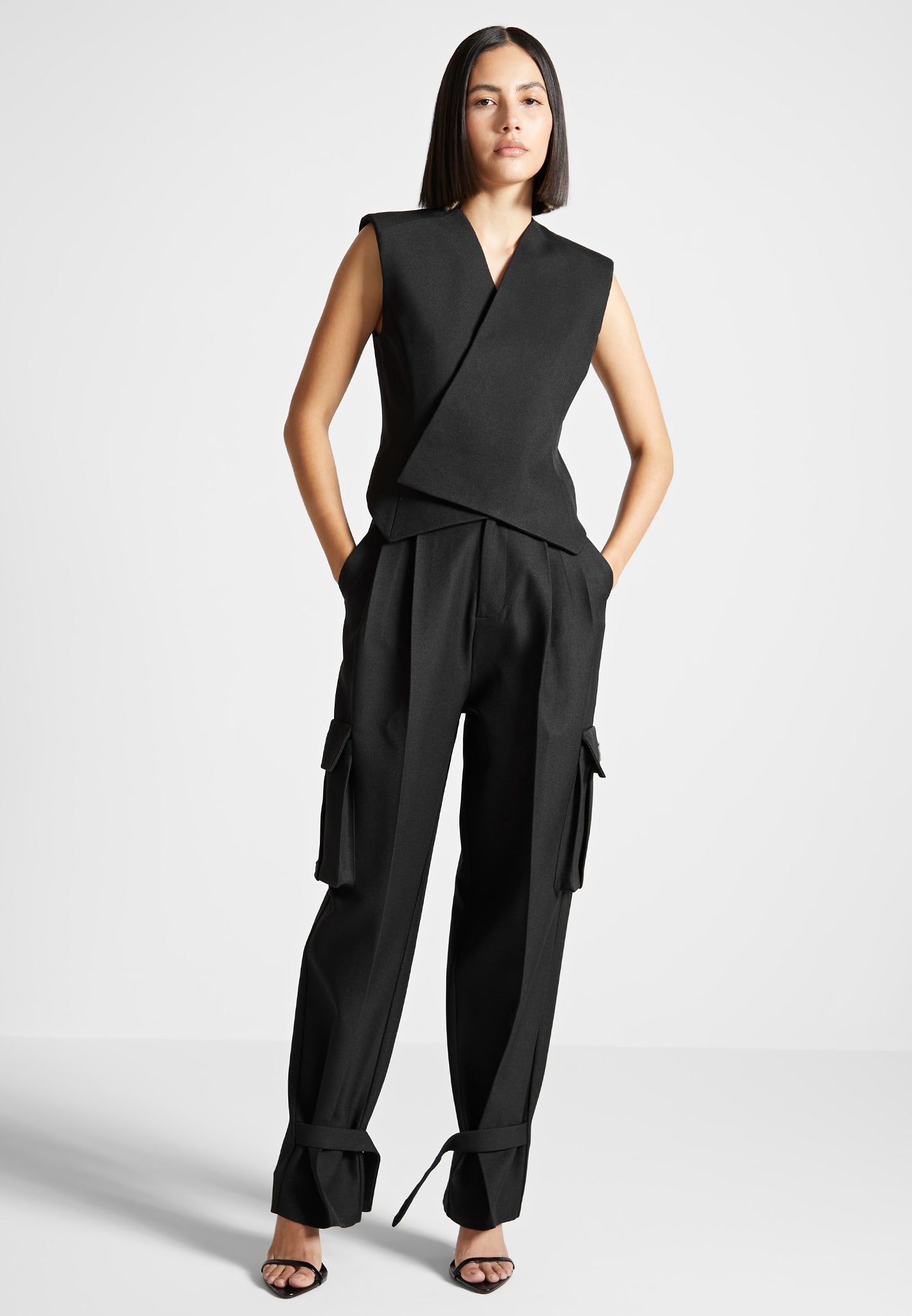 Sheer Trousers with Belt - Black