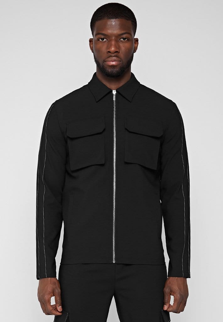 Harrington Jacket with Contrast Stitch - Black