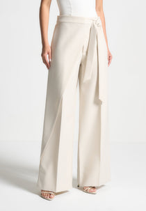 Tailored Wrap Trousers with Tie - Light Beige