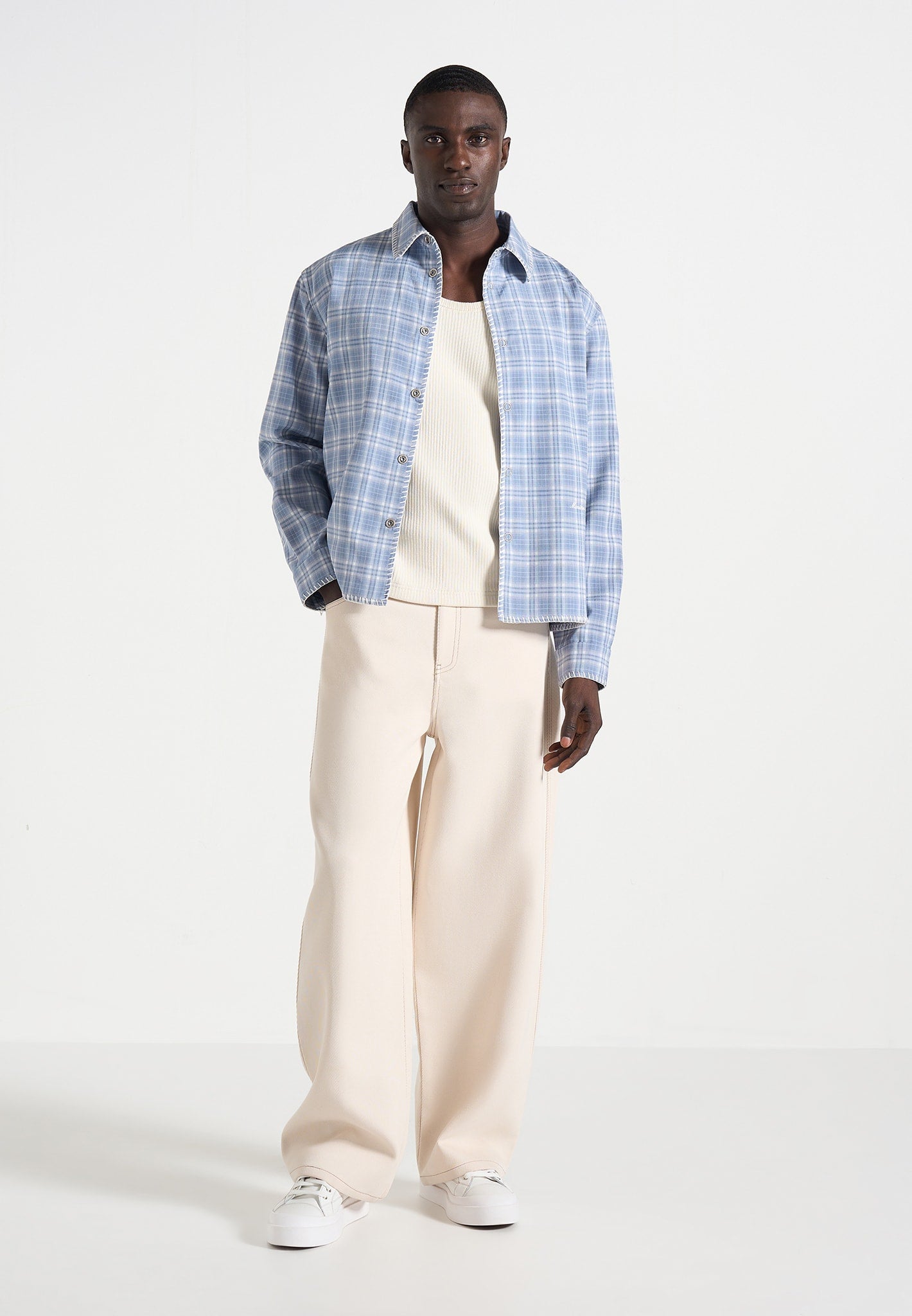 Blake - Unisex Whipstitch Check Shirt - Blue