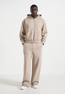 Ollie - Unisex Whipstitch Raglan Effect Zip Hoodie - Taupe