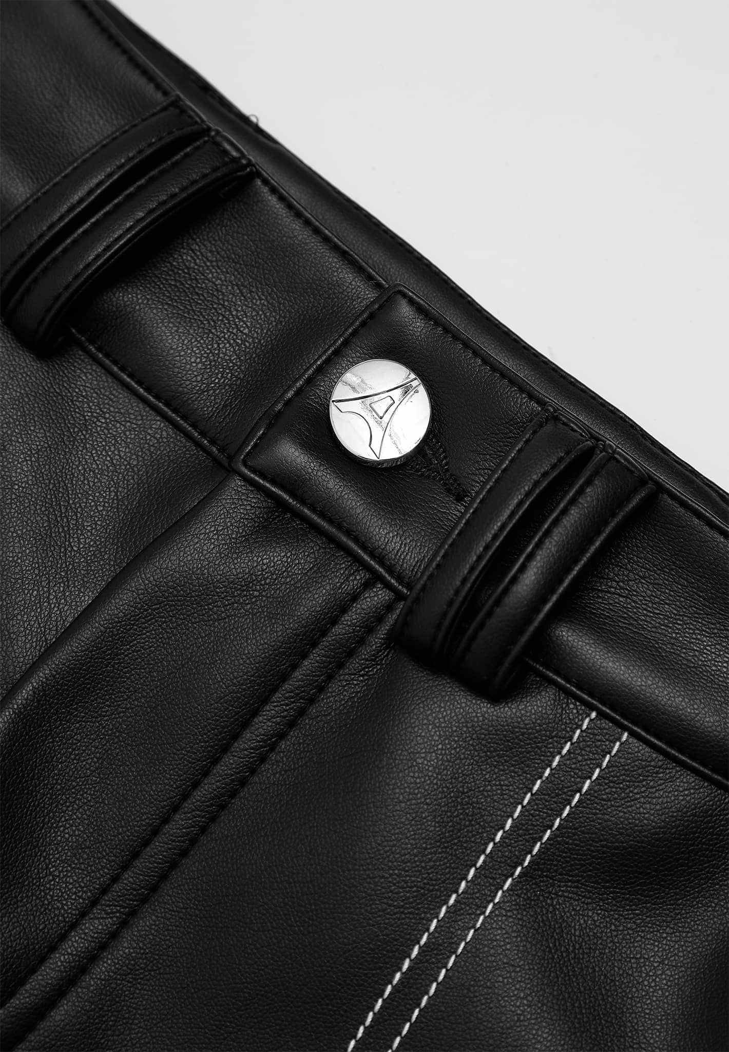 vegan-leather-contrast-stitch-cargo-pants-black