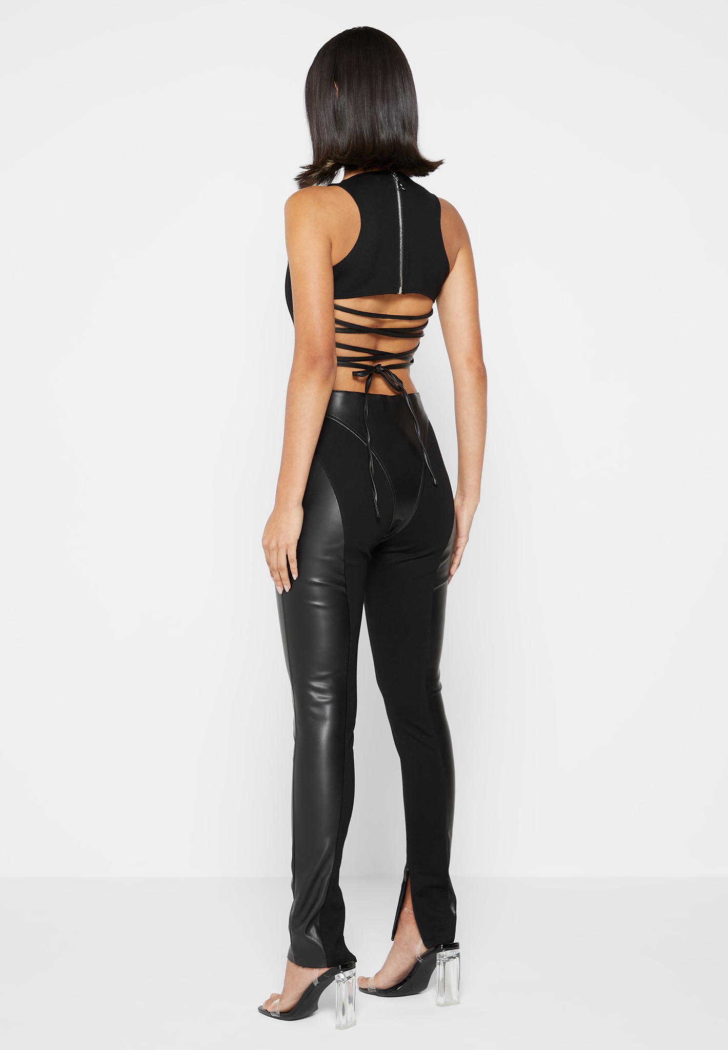 Vegan Leather Gathered Dress - Black