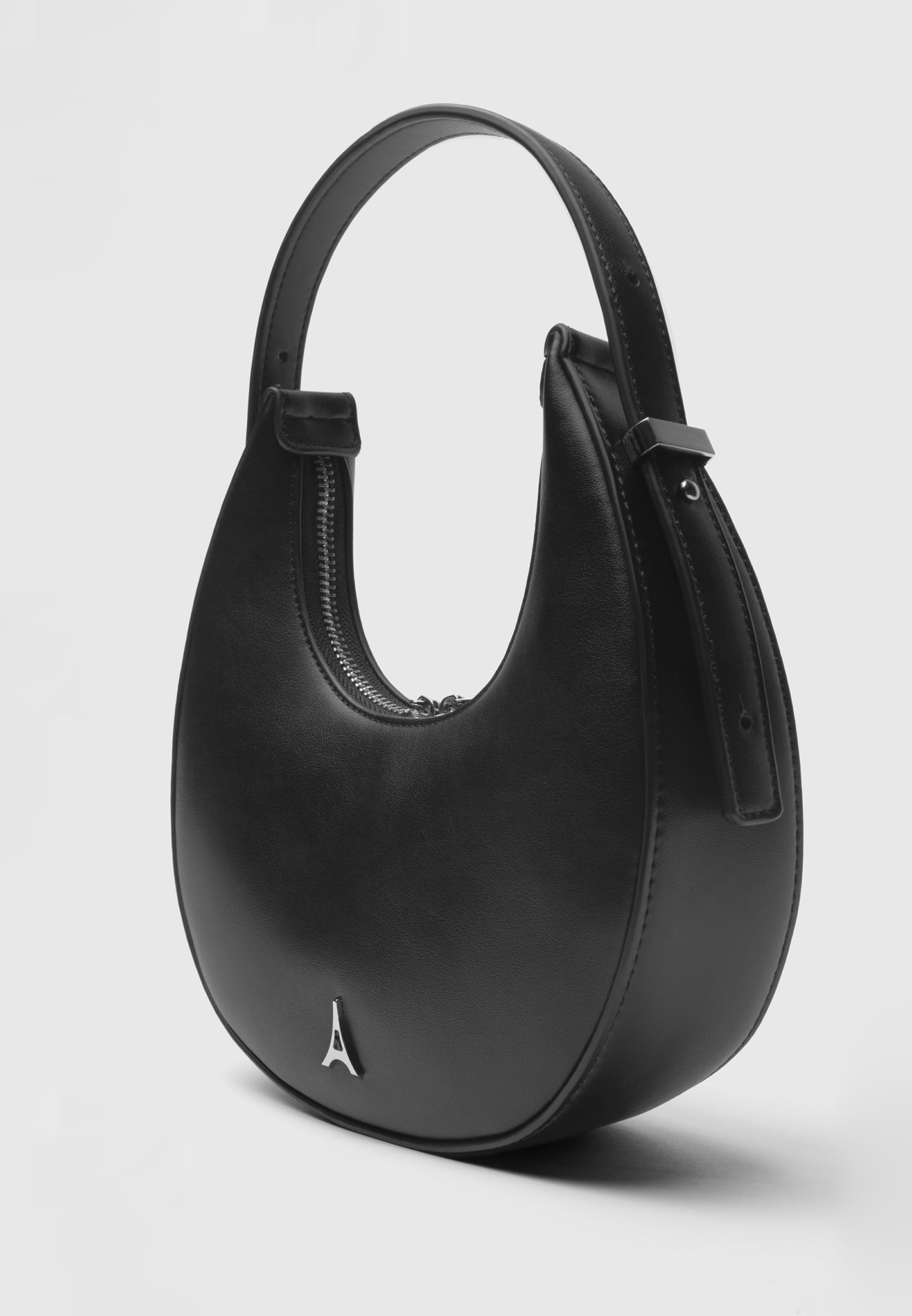 Round Vegan Leather Bag - Black