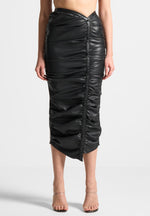 vegan-leather-ruched-midaxi-skirt-black