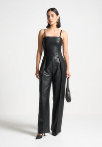 Leather Tailored Jumpsuit - Black