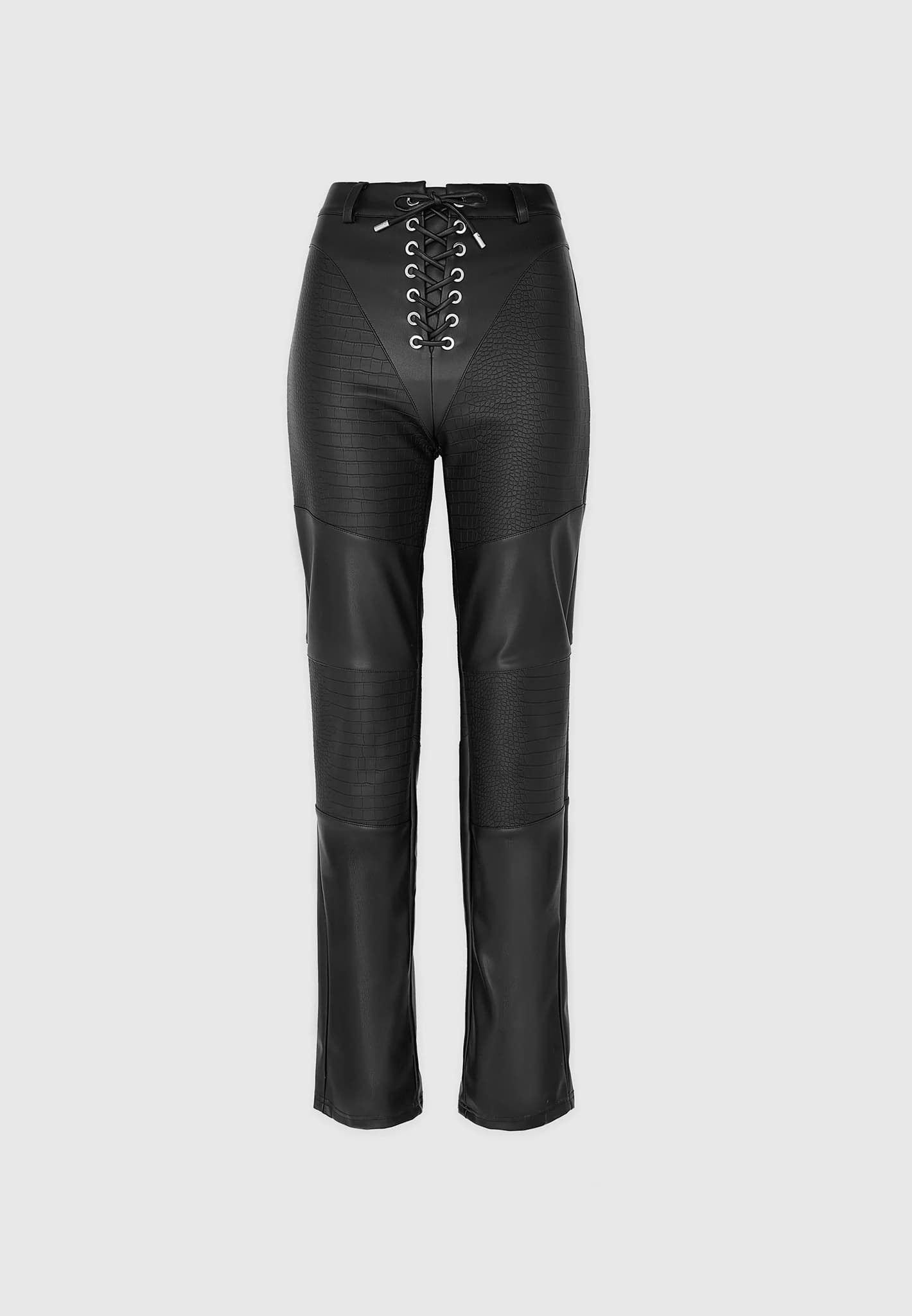 croc-embossed-lace-up-trousers-black