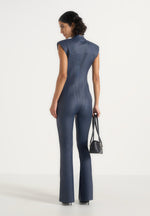 Annette - Wax Coated Denim Jumpsuit - Indigo