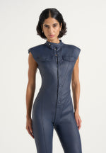 Annette - Wax Coated Denim Jumpsuit - Indigo