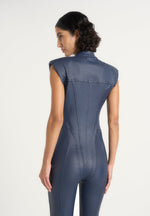Annette - Wax Coated Denim Jumpsuit - Indigo
