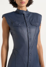 Annette - Wax Coated Denim Jumpsuit - Indigo