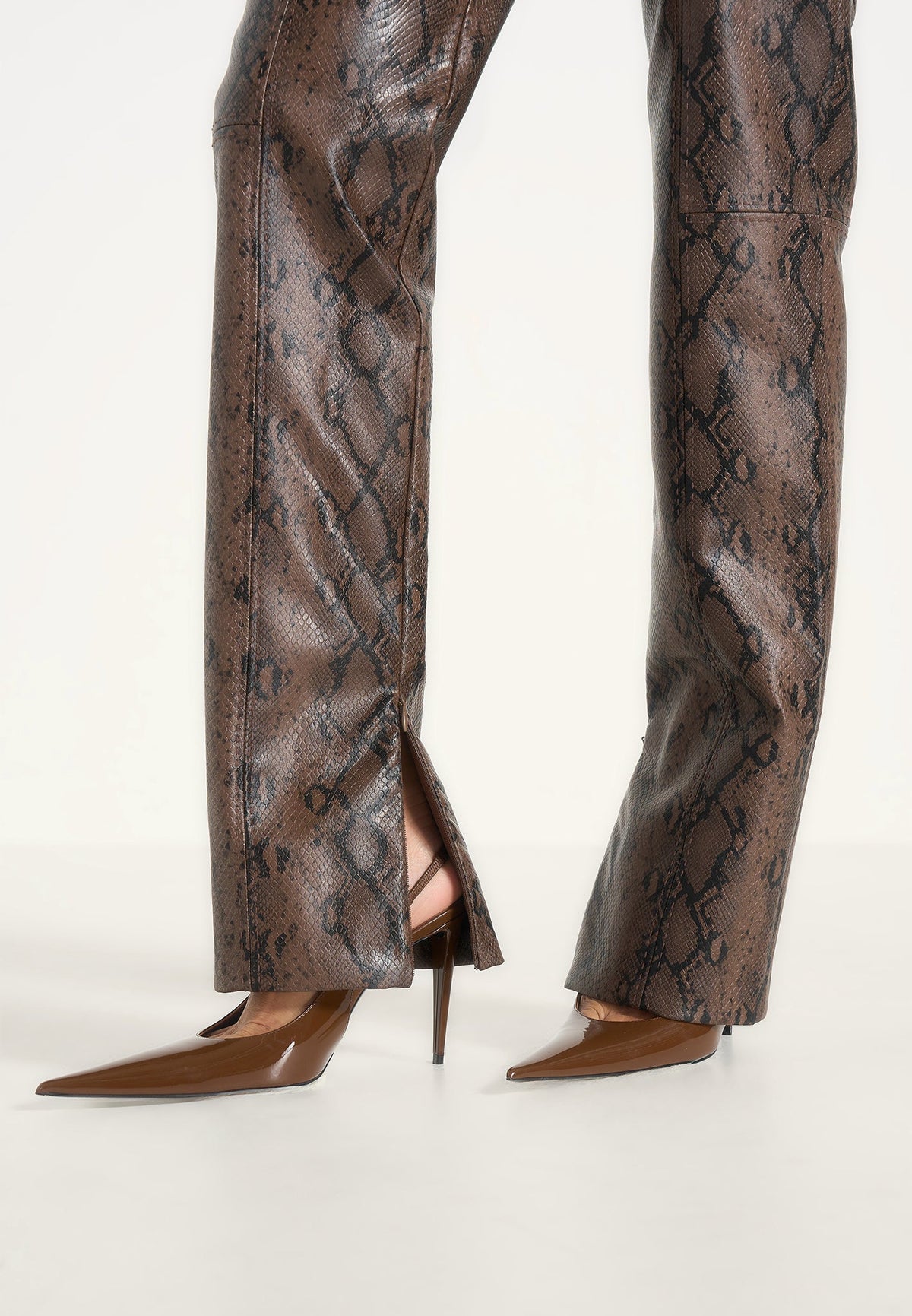 Lucia - Python Straight Leg Pants - Brown