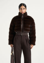 Ama - Plush Cropped Puffer Jacket - Brown