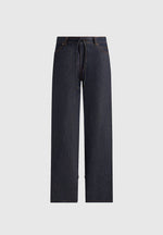 Faye - Wide Leg Denim Jeans With Ties - Indigo