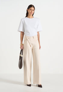 Astrid - Wrapover Wide Leg Jeans - Cream