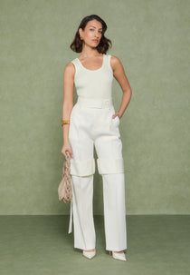 Isabelle - Tailored Belted Strap Detail Trousers - Cream