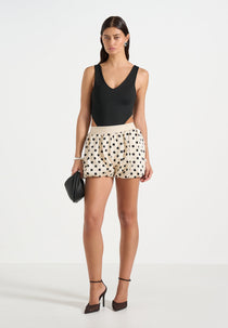 Zoe - Satin Polka Dot Balloon Shorts - White