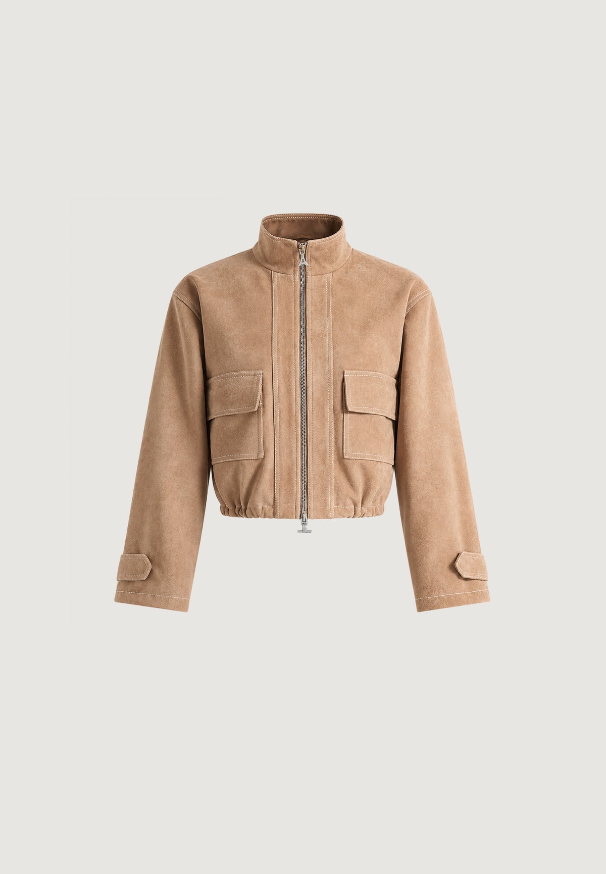 nawel-suede-contrast-stitch-jacket-with-cinched-hem-beige