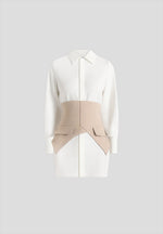 Keira - Corset Overlay Shirt Mini Dress - White/Taupe