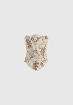 Scarlett - Tapestry Lace Up Corset  - Beige