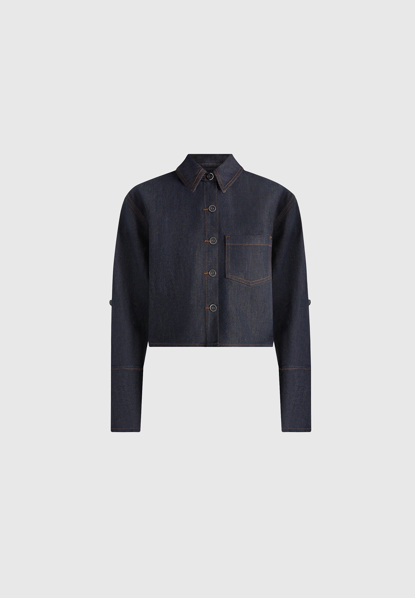 Maura - Boxy Cropped Roll-Sleeve Denim Shirt - Indigo