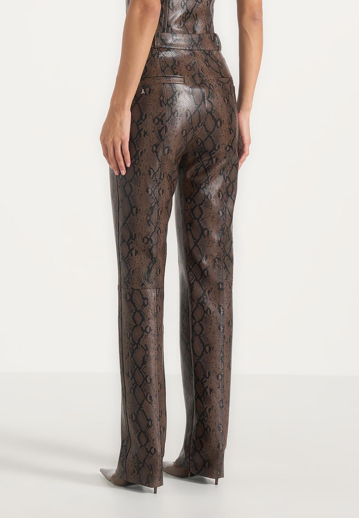 Lucia - Python Straight Leg Pants - Brown