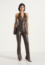Sloane - Python Halter Corset Top - Brown