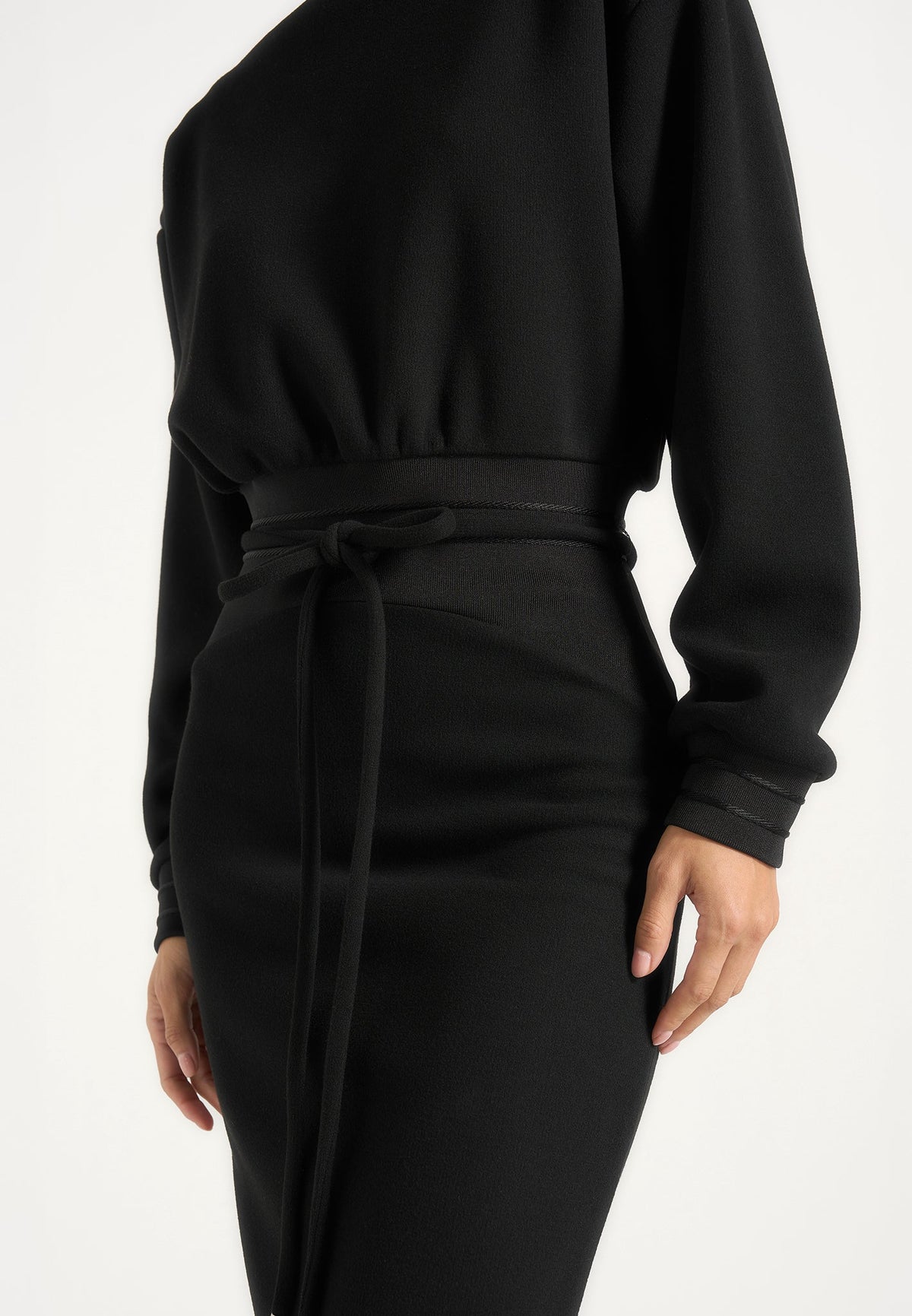 Esme - Belted Knit Maxi Sweater Dress - Black