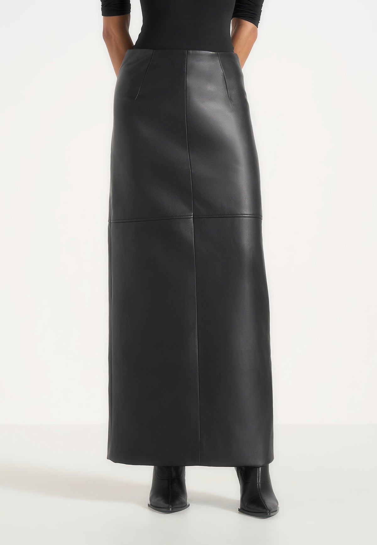 Stevie - Smooth Leather Maxi Skirt - Black