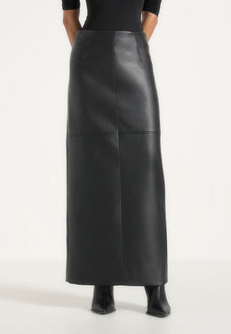 Stevie - Smooth Leather Maxi Skirt - Black