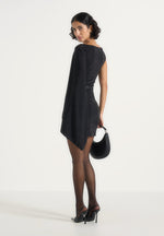 Chana - Embellished Drape Cape Mini Dress - Black