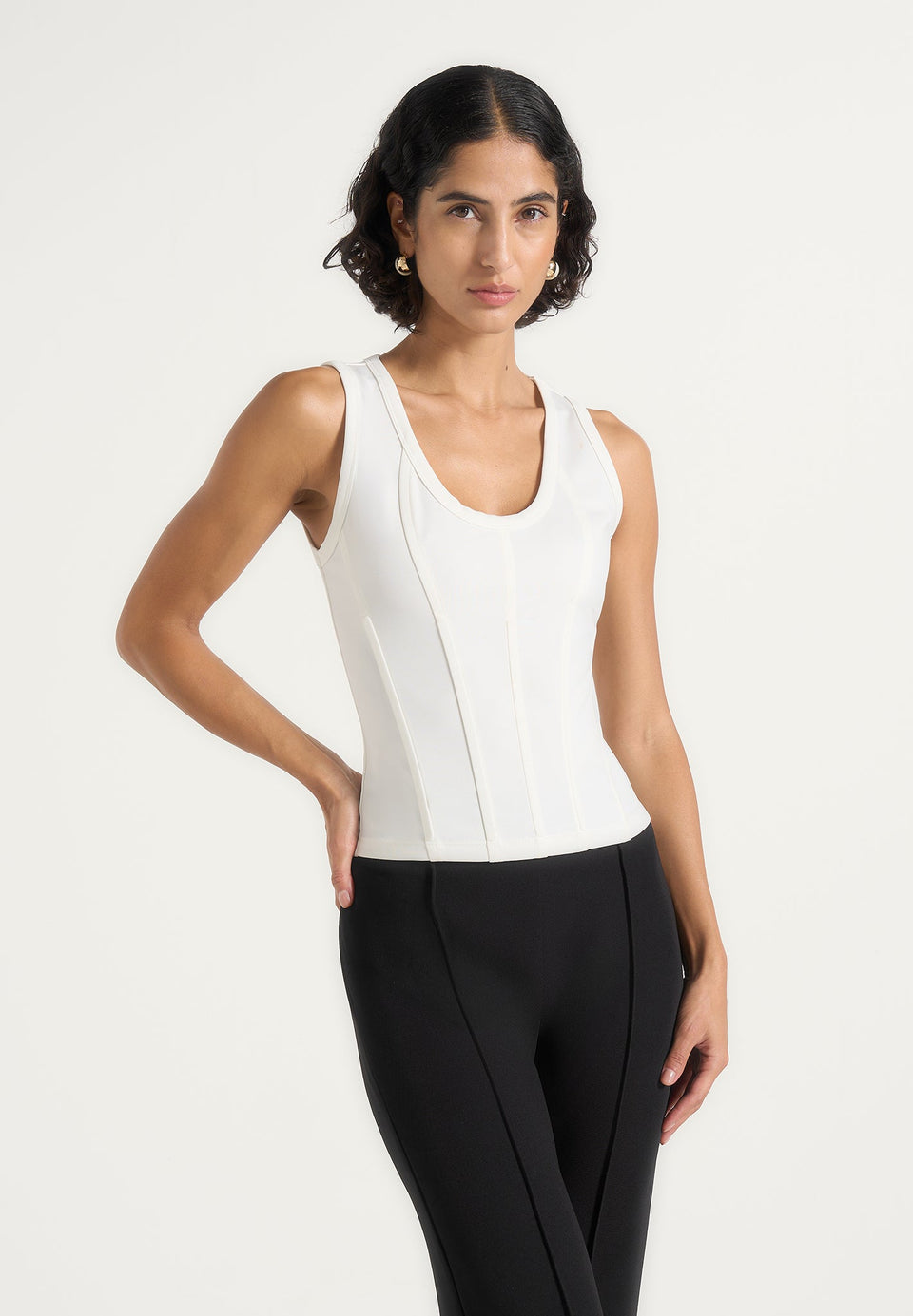 Tess - Corset Seam Tank Top - White