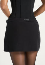 Ariana - Belted Tailored Wool-Blend Mini Skort - Black