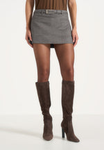 Ariana - Belted Tailored Mini Skort - Grey Speckle