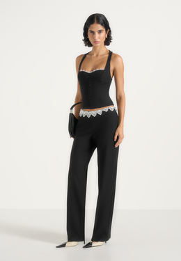 Jocelyn - Lace Waistband Tailored Wool-Blend Pants - Black