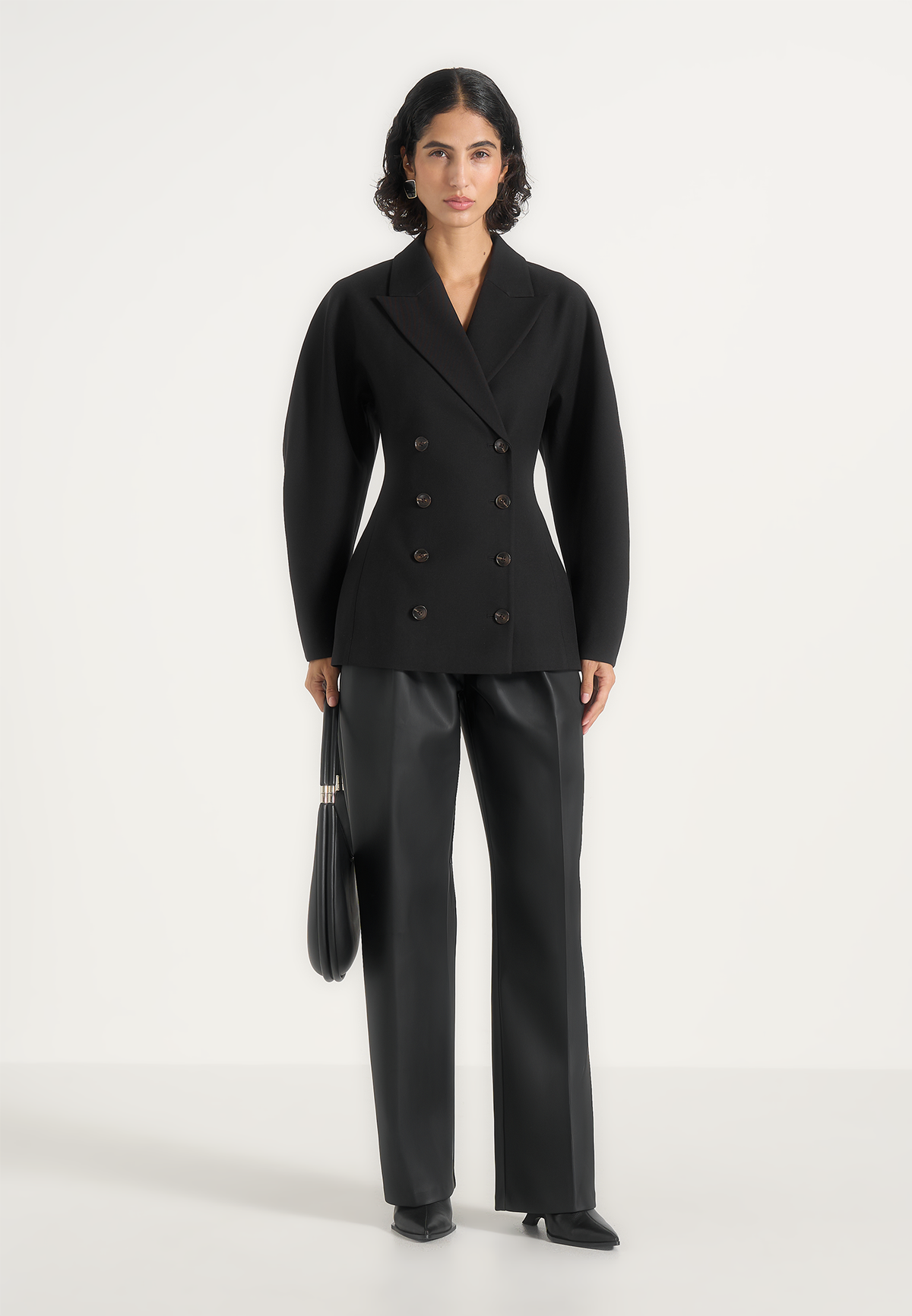 Greer - Wool-Blend Balloon Sleeve Double Breasted Blazer - Black
