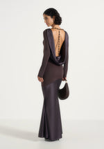 Priya - Beaded Cowl Back Two Tone Fishtail Gown - Brown